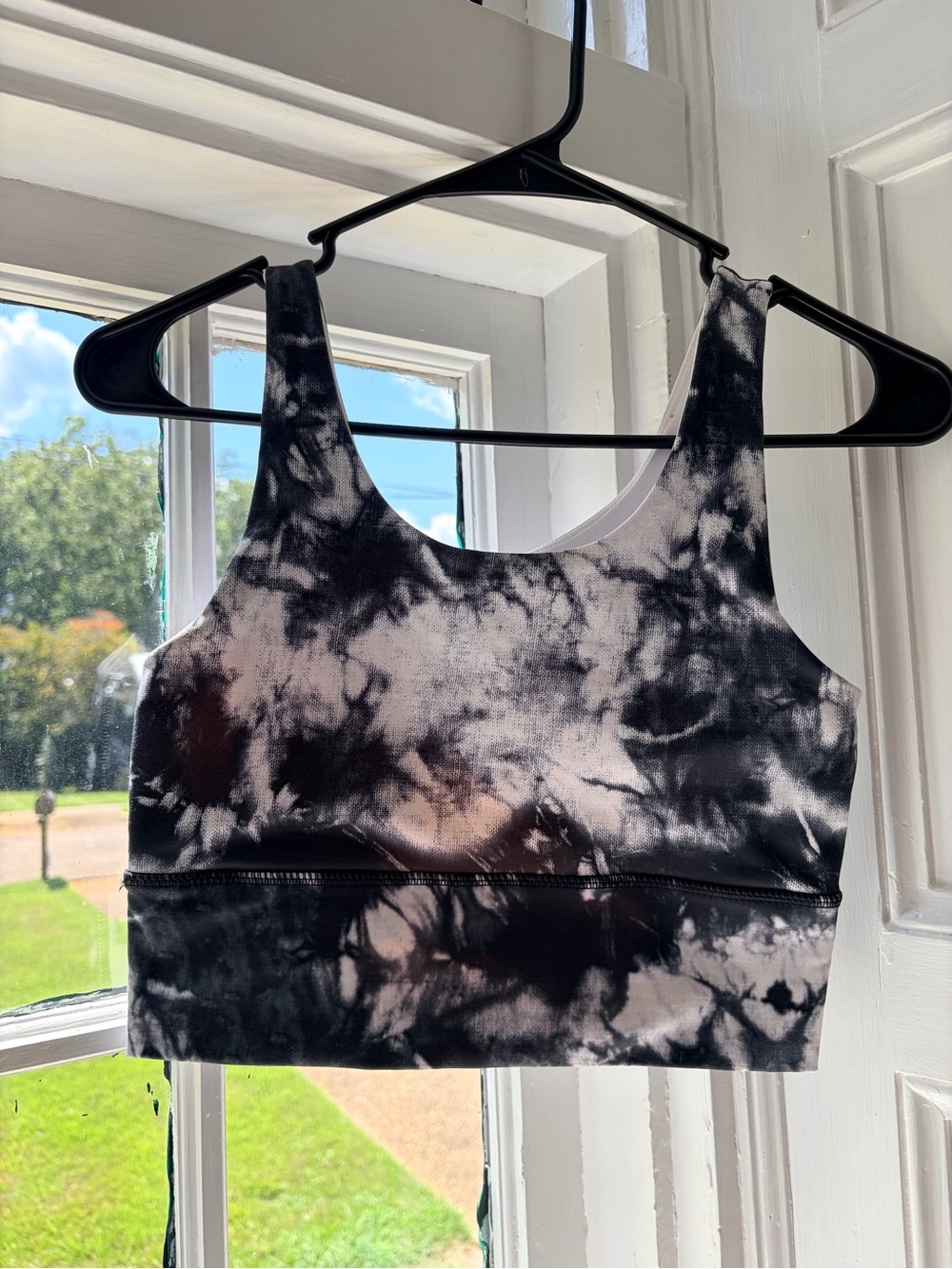 DYI Marble-Print Racerback Crop Bra - White/Black